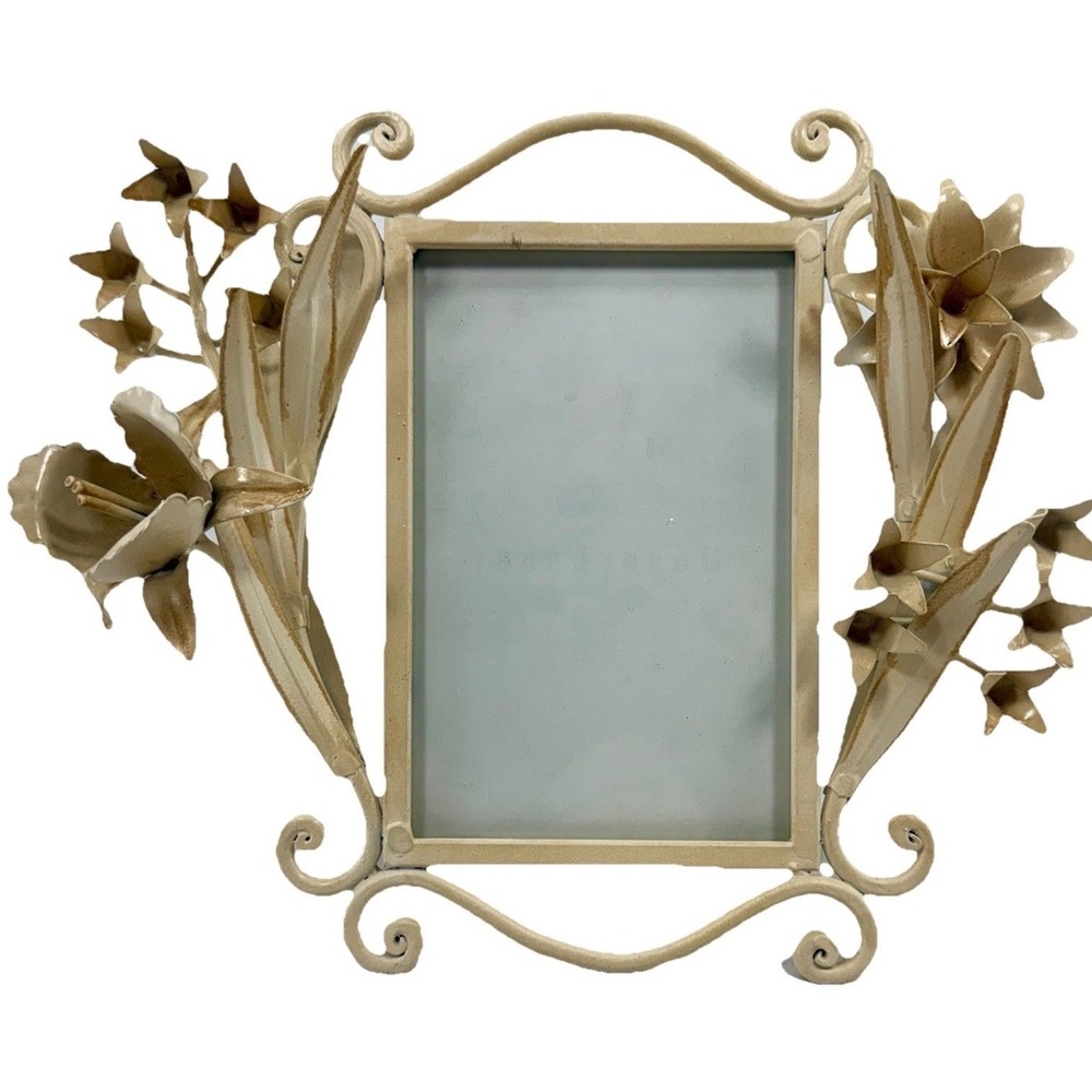 Picture Frame Metal Floral 3D Sculptural Holds‎ 4x6 Photo Tabletop Vintage Style